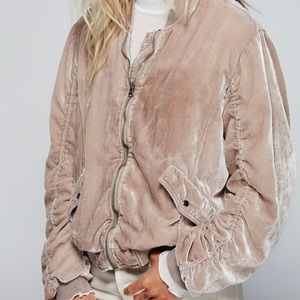 Free People Ruched Velvet Bomber Jacket